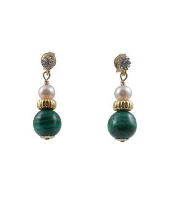 Malachite earrings pearls as an accent designed and created by Jewelry Olga Montreal Canada