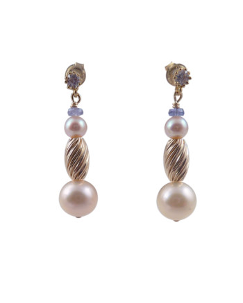 Pink pearl earrings dangle designed and created by Jewelry Olga Montreal Canada