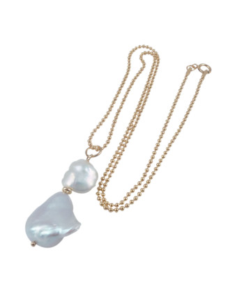 Two keshi pearl jewelry pendant on a gold-plated chain designed and created by Jewelry Olga Montreal Canada