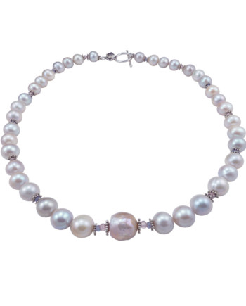 Grey designer pearl necklace by Jewelry Olga Montreal Canada