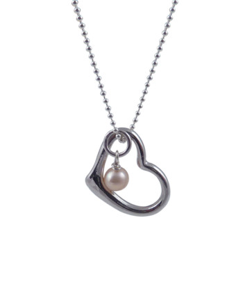 Heart love pendant necklace with a pink pearl designed and created by Jewelry Olga Montreal Canada