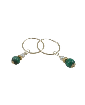 Small malachite hoop earrings designed and created by Jewelry Olga Montreal Canada