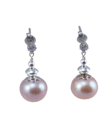 Pearl earrings lavender button by Jewelry Olga Montreal Canada
