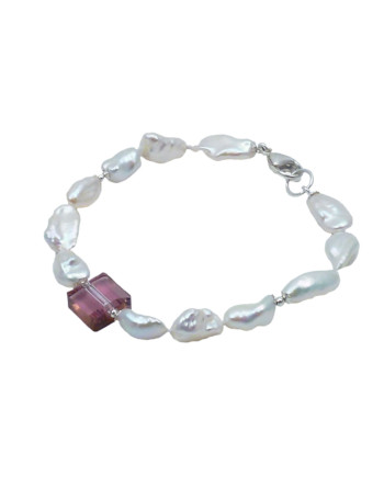 Pearl bracelet mauve Swarovski crystal by Jewelry Olga Montreal Canada