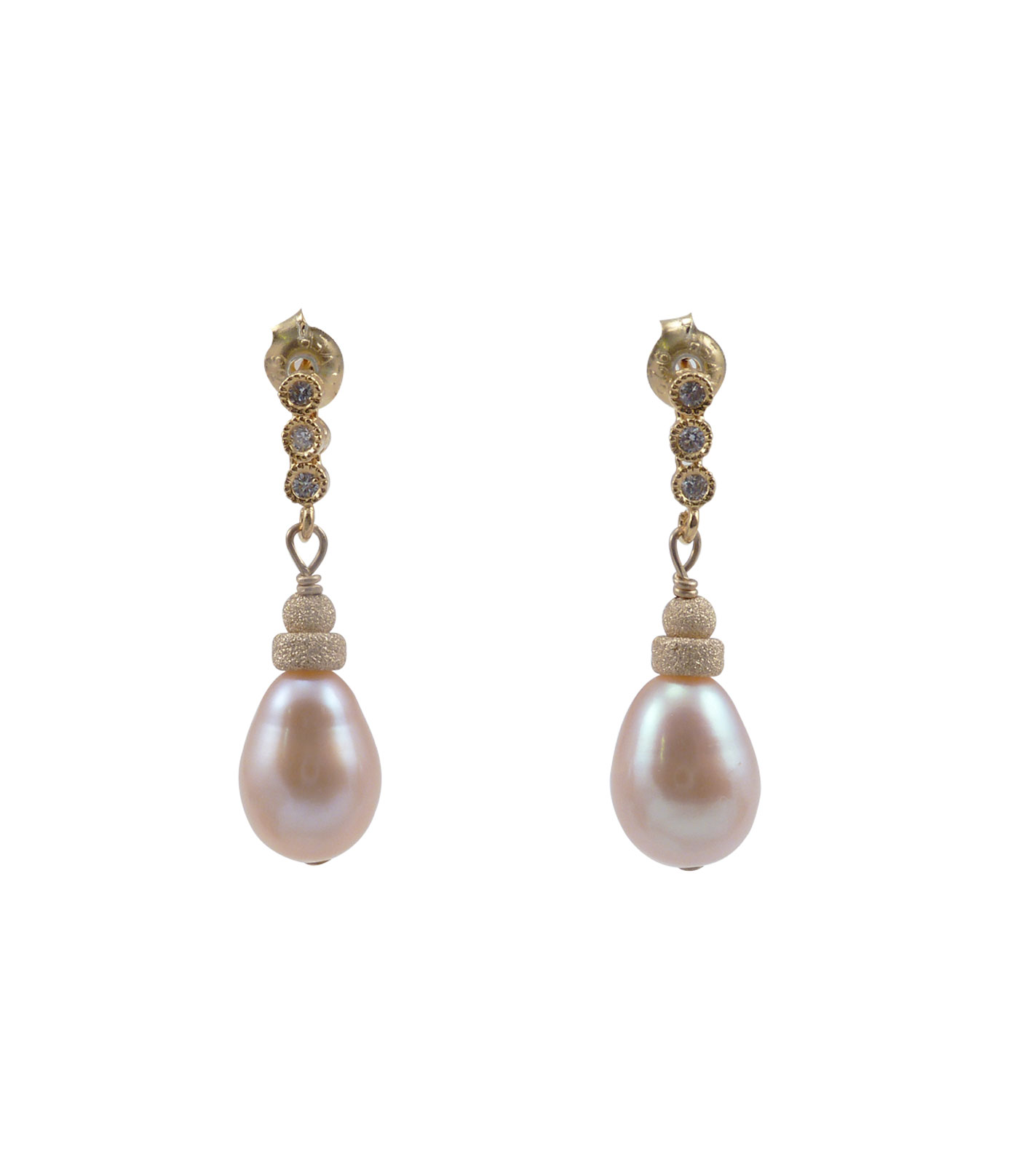 Pearl earrings pink drop-shaped pearls in Vermeil setting