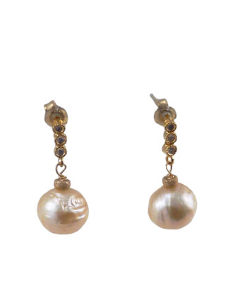 Pearl earrings apricot Chinese-Kasumi by Jewelry Olga Montreal Canada