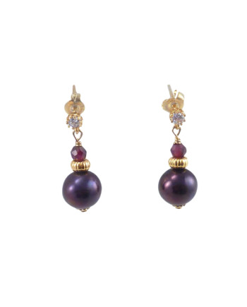 Designer pearl earrings, garnet by Jewelry Olga Montreal Canada