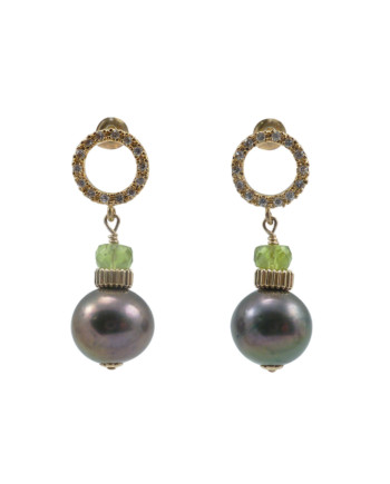 Designer pearl earrings peridot by Jewelry Olga Montreal Canada