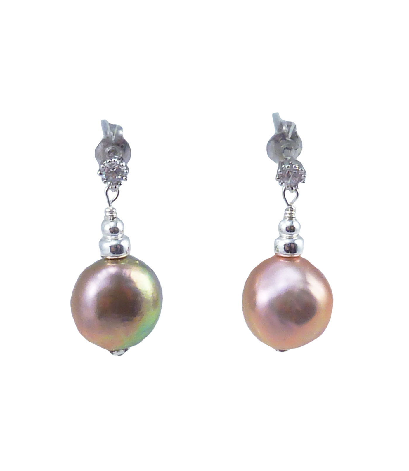 Pearl earrings bronze pink pearls. Modern pearl jewelry