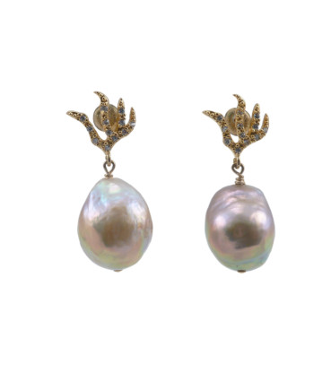 Pearl earrings bronze-pinkish Chinese Kasumi pearls. Designed and created by Jewelry Olga Montreal Canada