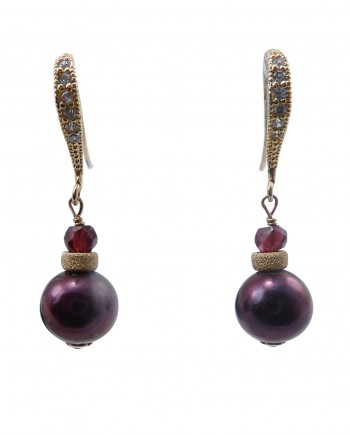 Pearl earrings garnet "black" by Jewelry Olga Montreal Canada