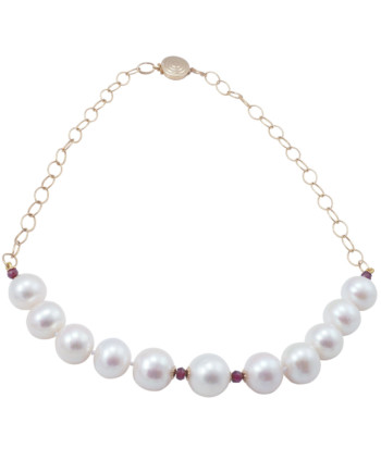 Designer pearl necklace big pearls and garnet. Modern pearl jewelry by Jewelry Olga Montreal Canada