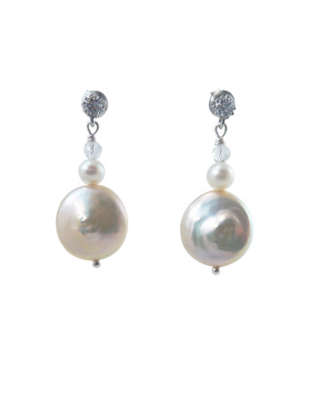Delicate pearl earrings coin pearls. Designer pearl jewelry by Jewelry Olga Montreal Canada
