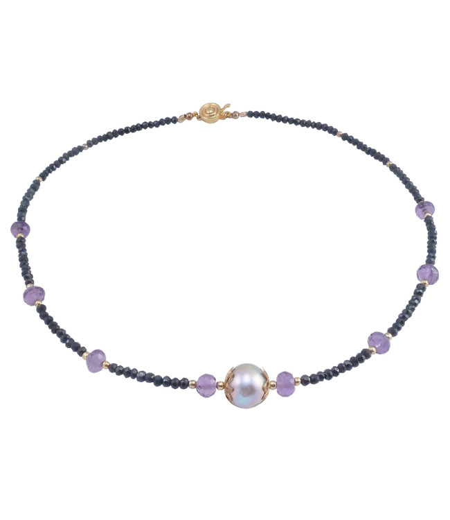 Choker pearl necklace black black spinel and amethysts for stylish women