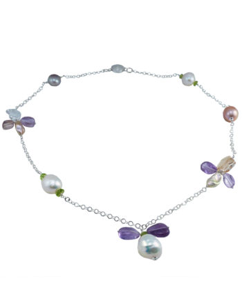 Station pearl necklace ametrine . Modern pearl jewelry by Jewelry Olga Montreal Canada