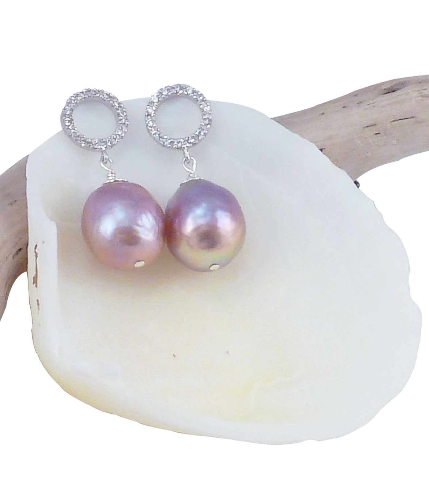 Pearl earrings lavender Chinese Kasumi pearls