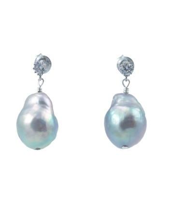 Designer pearl earrings, grey 0by Jewelry Olga Montreal Canada