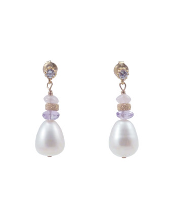 Designer pearl earrings, amethyst, drop by Jewelry Olga Montreal Canada