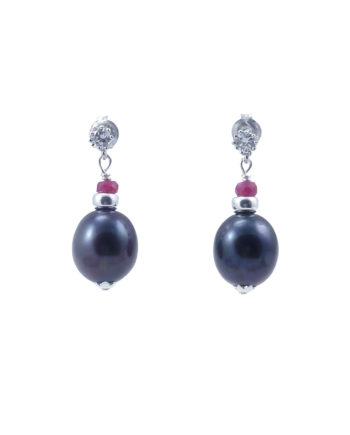 Black pearl earrings ruby accent by Jewelry Olga Montreal Canada