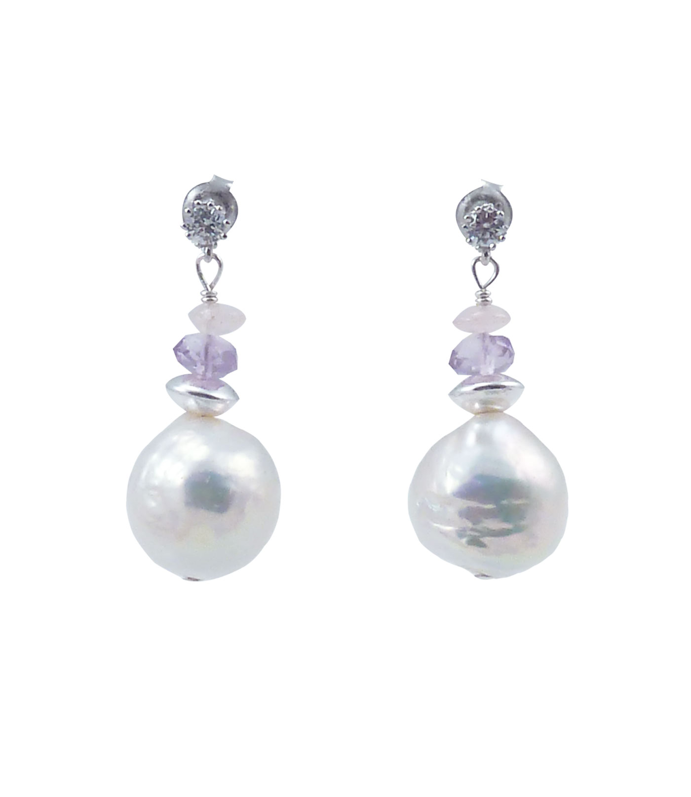 Pearl earrings white Chinese Kasumi pearls. Modern pearl jewelry