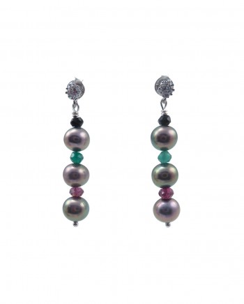 Designer pearl earrings black freshwater pearls. Modern pearl jewelry by Jewelry Olga Montreal Canada