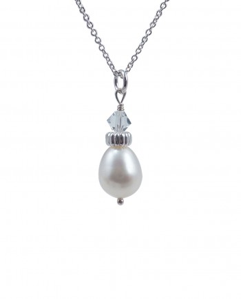 Pearl pendant white drop pearl with Swarovski crystal by Jewelry Olga Montreal Canada