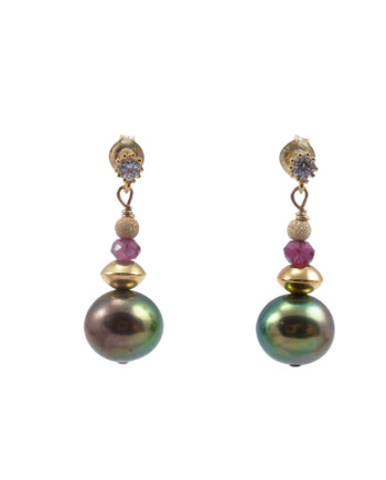 Pearl earrings freshwater black pearls. Modern pearl jewelry by Jewelry Olga Montreal Canada
