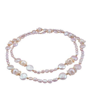 Long pink pearl necklace. Pink pearl necklace by Jewelry Olga Montreal Canada