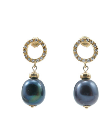 Designer pearl earrings black freshwater pearls. Modern pearl jewelry by Jewelry Olga Montreal Canada
