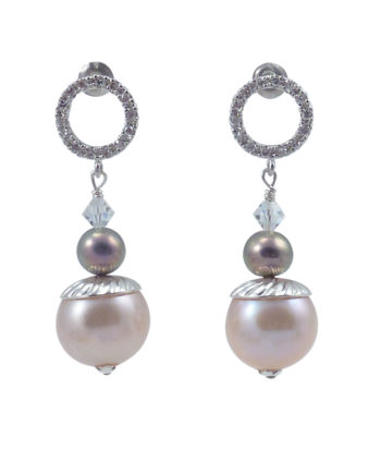 Pearl earrings two freshwater pearls. Modern pearl jewelry by Jewelry Olga Montreal Canada