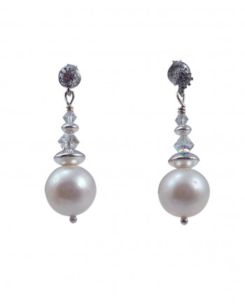 Pearl earrings Swarovski crystals. Modern pearl jewelry by Jewelry Olga Montreal Canada