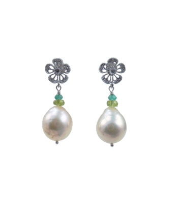 Pink designer pearl earrings. Modern pearl jewelry by Jewelry Olga Montreal Canada