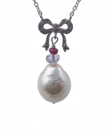 Designer pearl pendant amethyst and garnet. Baroque pearl pendant by Jewelry Olga Montreal Canada