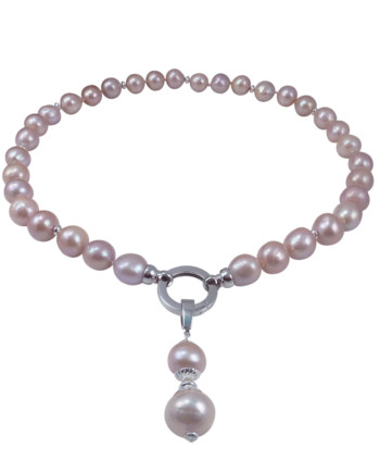 Lavender pink pearl necklace. Designer pearl jewelry by Jewelry Olga Montreal Canada