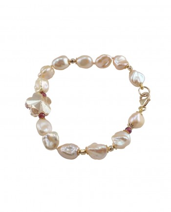 Pearl bracelet golden Swarovski flower by Jewelry Olga Montreal Canada