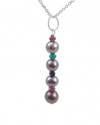 Pearl pendant black spinel and garnet by Jewelry Olga Montreal Canada