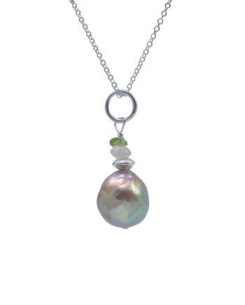 Designer pearl pendant peridot, pink quartz by Jewelry Olga Montreal Canada