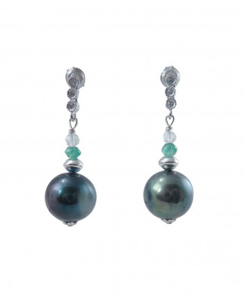 Designer pearl earrings green quartz black pearls by Jewelry Olga Montreal Canada