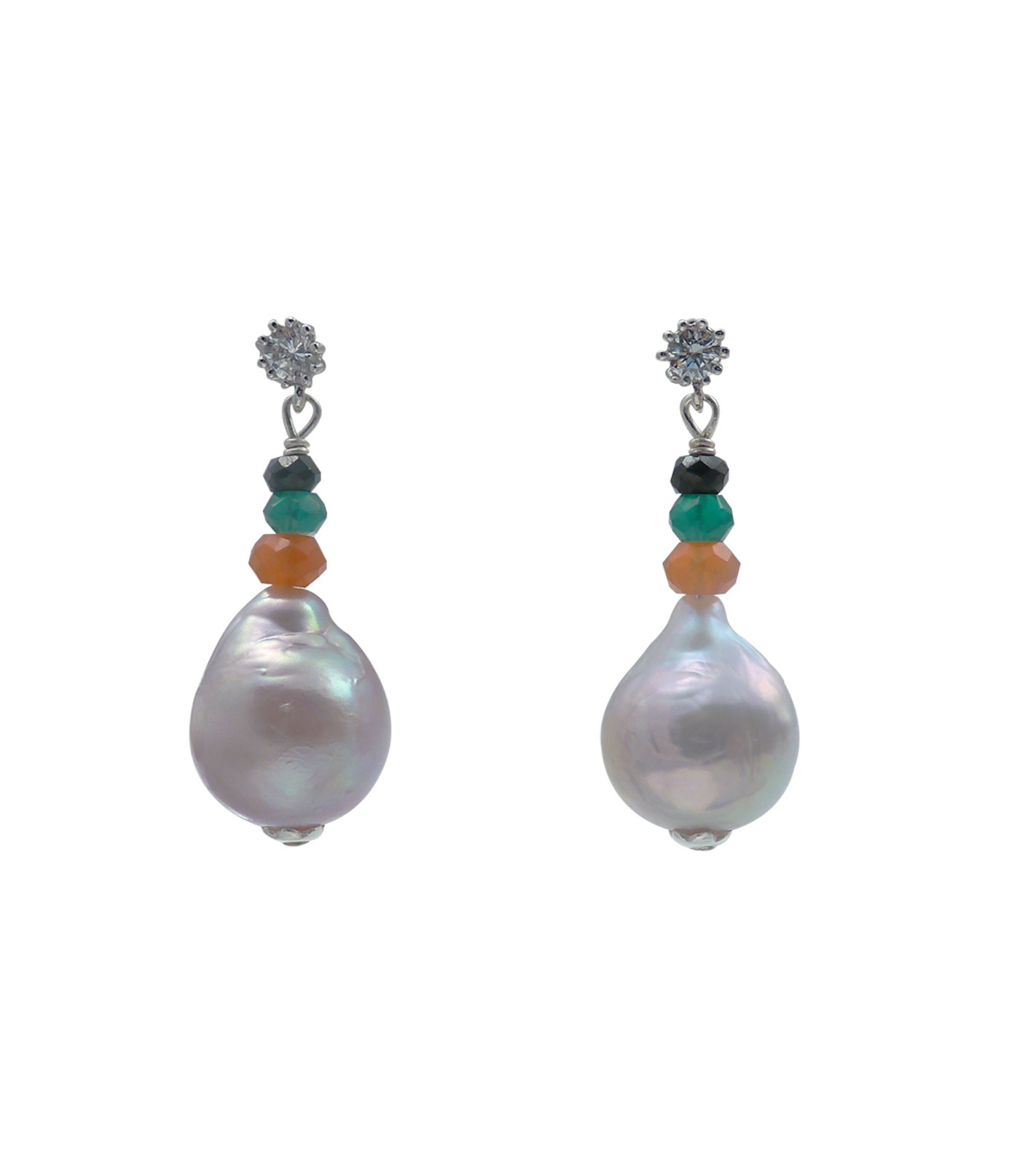 Pearl earrings carnelian and Chinese Kasumi pearls. Modern pearl jewelry