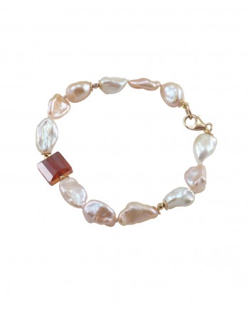 Designer pearls bracelet, orange Swarovski by Jewelry Olga Montreal Canada