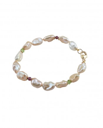 Designer pearl bracelet garnet keshi pearls with peridot by Jewelry Olga Montreal Canada