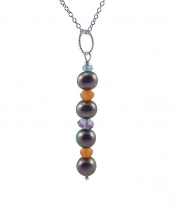 Designer pearl pendant, amethyst, carnelian by Jewelry Olga Montreal Canada