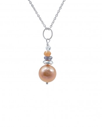 Strong peach designer pearl pendant by Jewelry Olga Montreal Canada