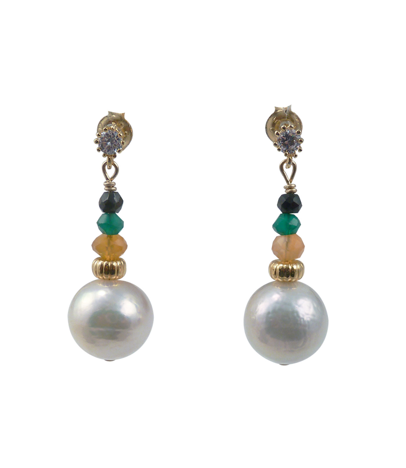 Pearl earrings glowing Chinese Kasumi pearls. Modern pearl jewelry