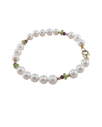 Designer pearls bracelet peridot garnet by Jewelry Olga Montreal Canada