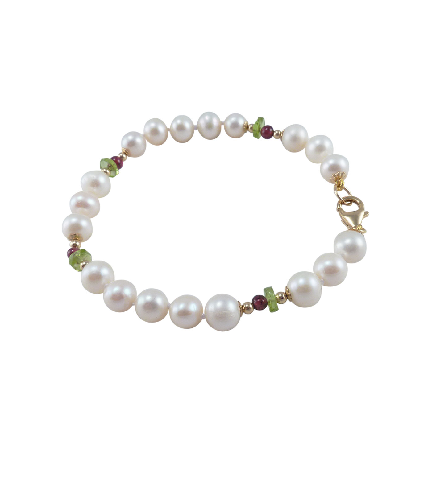 Designer pearl bracelet peridot garnet. Delicate pearl jewelry