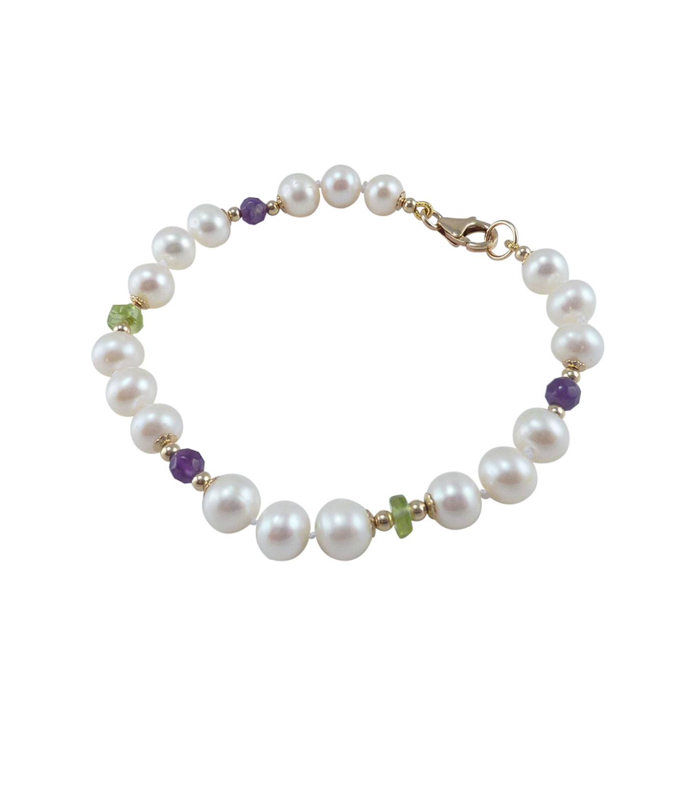 Pearl bracelet peridot amethyst white freshwater pearls