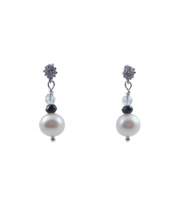 Pearl earrings white black color combination. Modern pearl jewelry by Jewelry Olga Montreal Canada