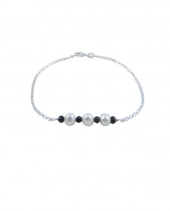 Designer pearl bracelet Sterling silver chain black spinel and white pearls by Jewelry Olga Montreal Canada
