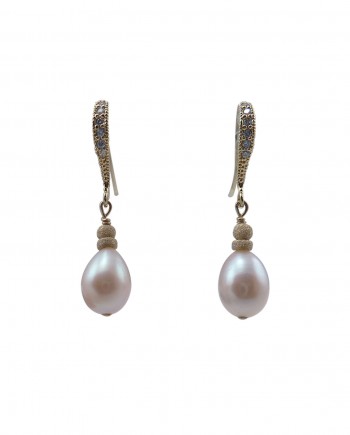 Designer pearl earrings drop shaped pink by Jewelry Olga Montreal Canada